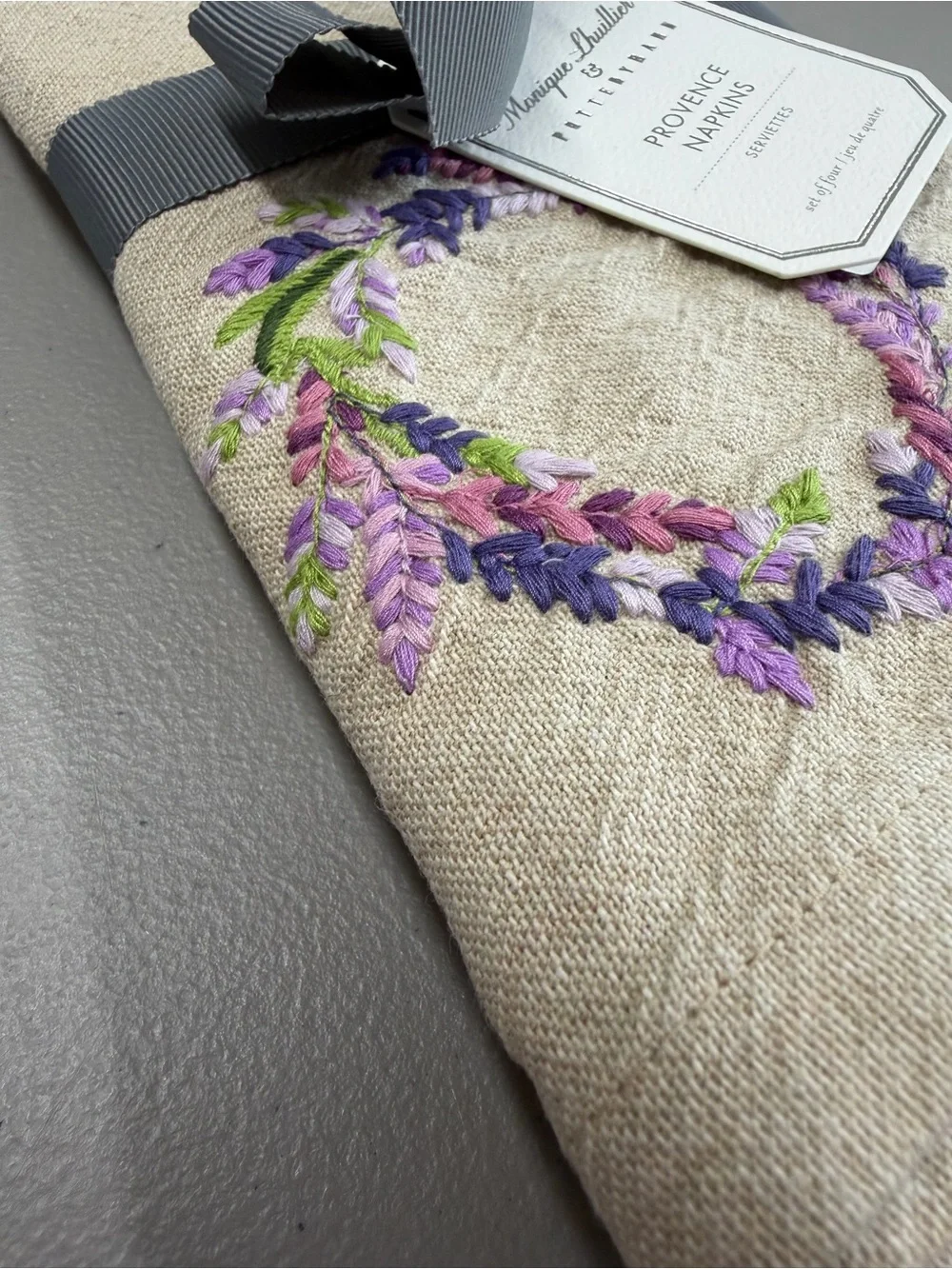 8 Monique Lhuillier x Pottery Barn Napkin Set Provence Purple Floral Embroidered
